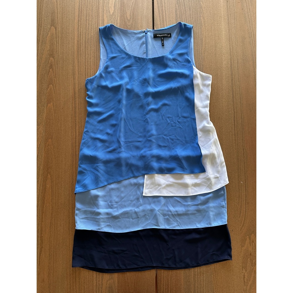 BCBGMAXAZRIA Womens Haley Tank Blue White Colorblock Tiered Dress Size 8